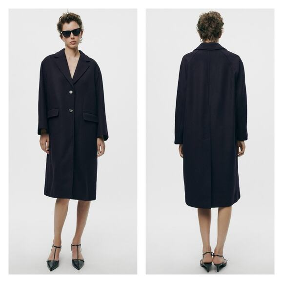 NWT ZARA Wool Blend Longline Jacket M/L Blue - Picture 1 of 8